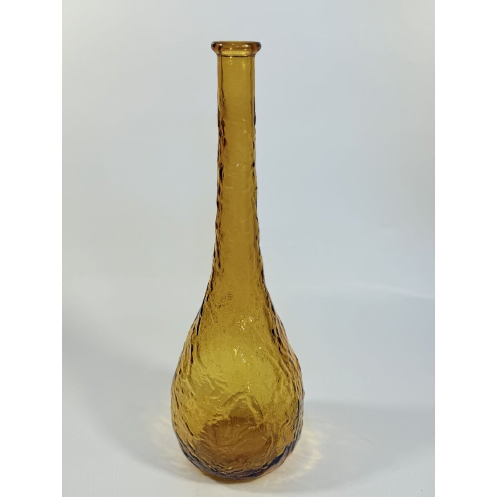 Genie Bottle Vintage Amber Empoli Crinkle Glass No Stopper Mid Century Art Home - Picture 2 of 15